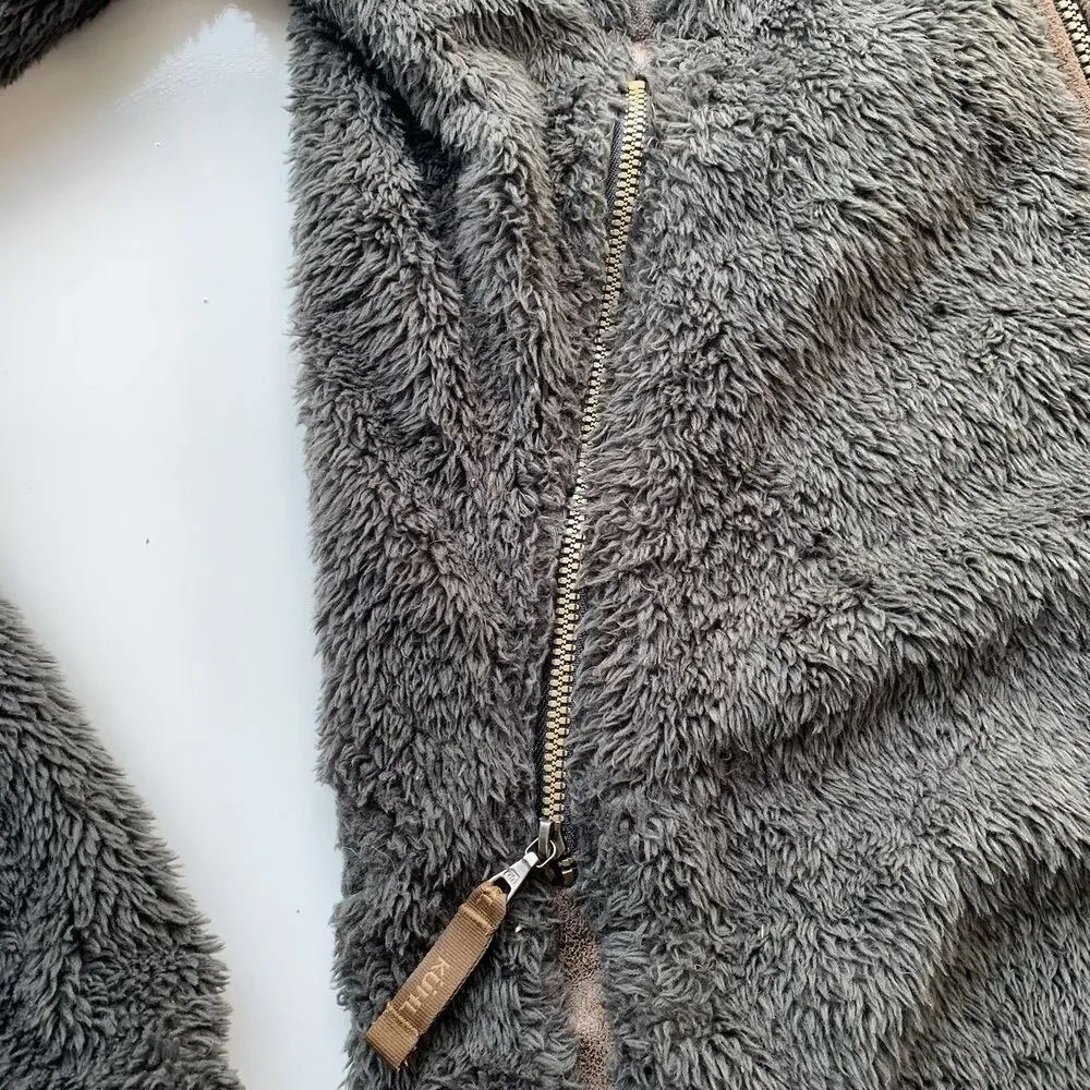 Kuhl Flight Jacket Women's M Brown Full Zip Stowaway Hood Fleece Raglan Sleeve - Picture 7 of 15